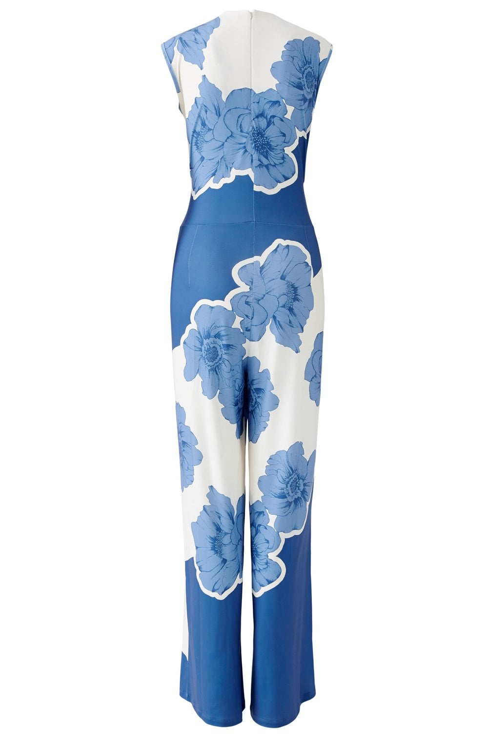 Blue and White Floral Jersey Jumpsuit