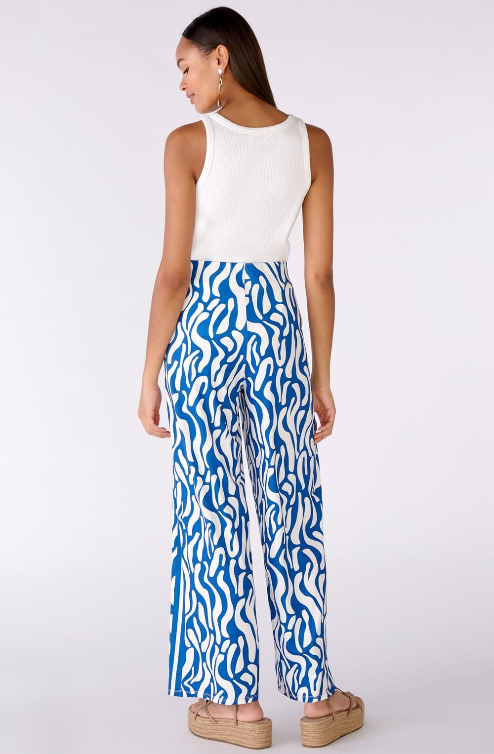 Blue and White Jersey Wide Leg Trousers