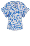 Blue and White Ruffle Sleeved Blouse