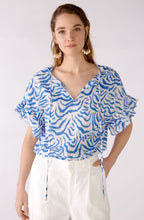 Blue and White Ruffle Sleeved Blouse