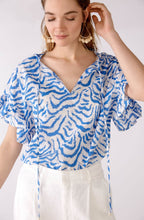 Blue and White Ruffle Sleeved Blouse