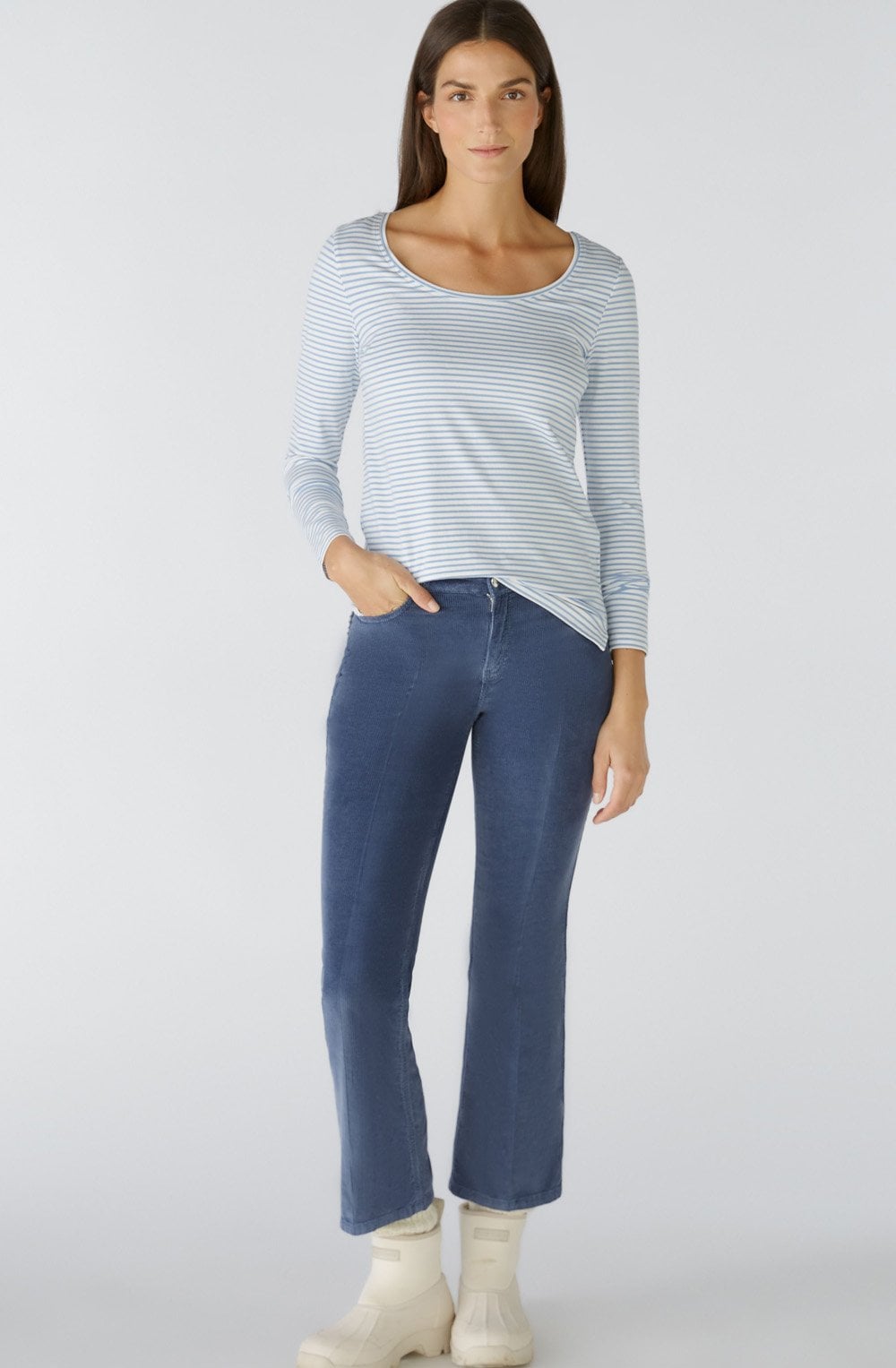 Blue and White Striped Jersey Top