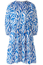 Blue and White Tiered Knee Length Dress