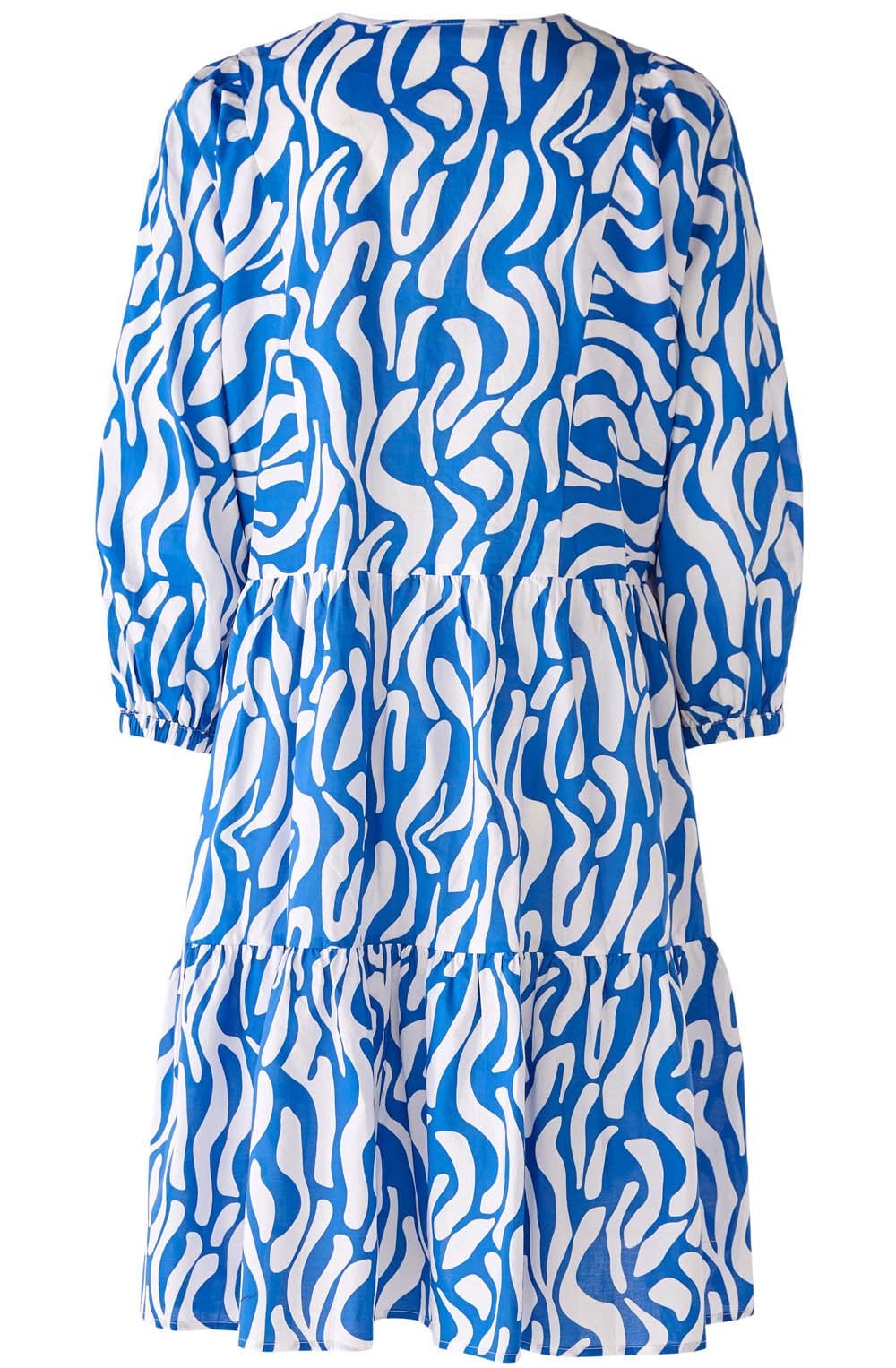 Blue and White Tiered Knee Length Dress