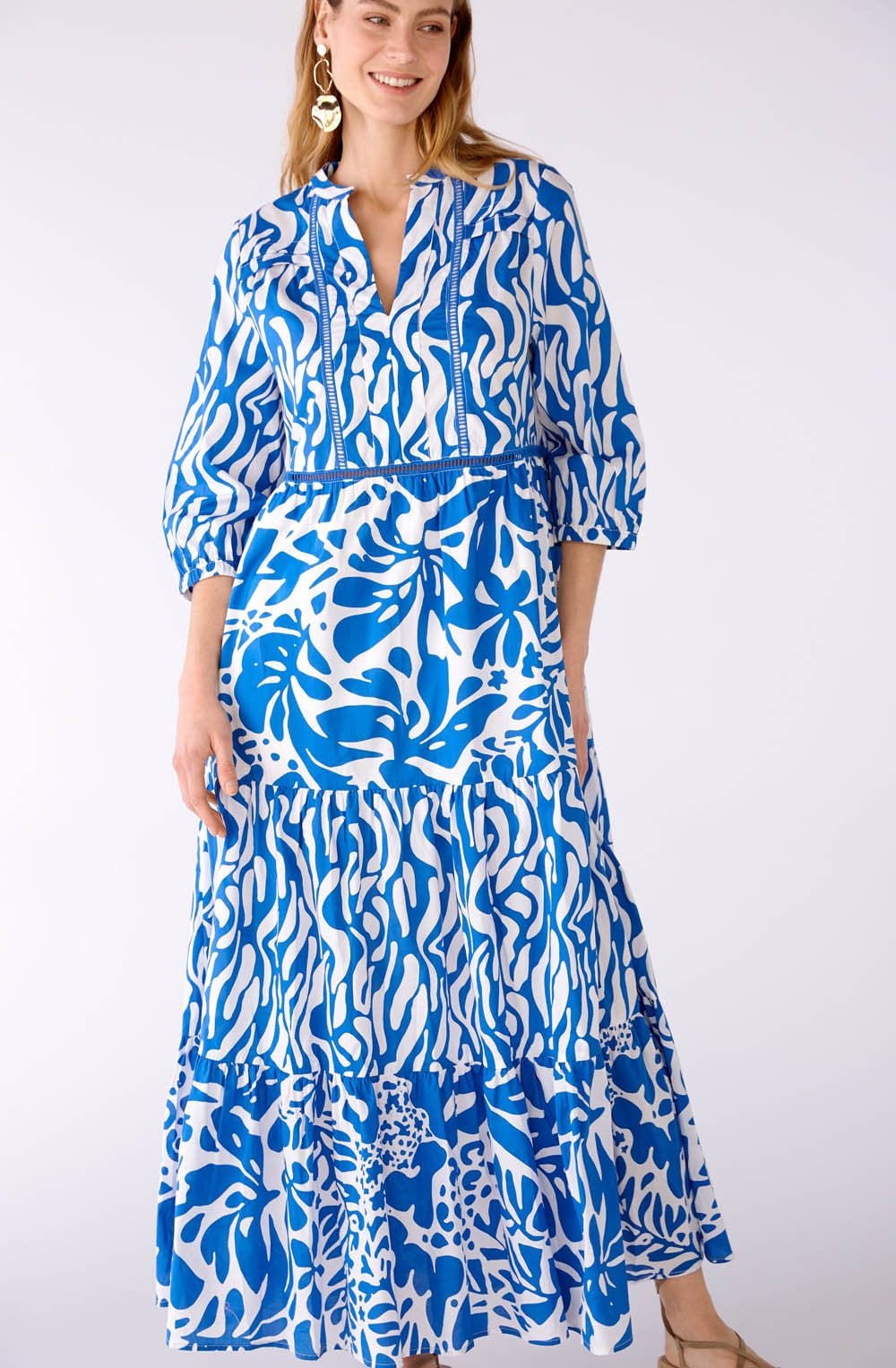 Blue and White Tiered Maxi Dress