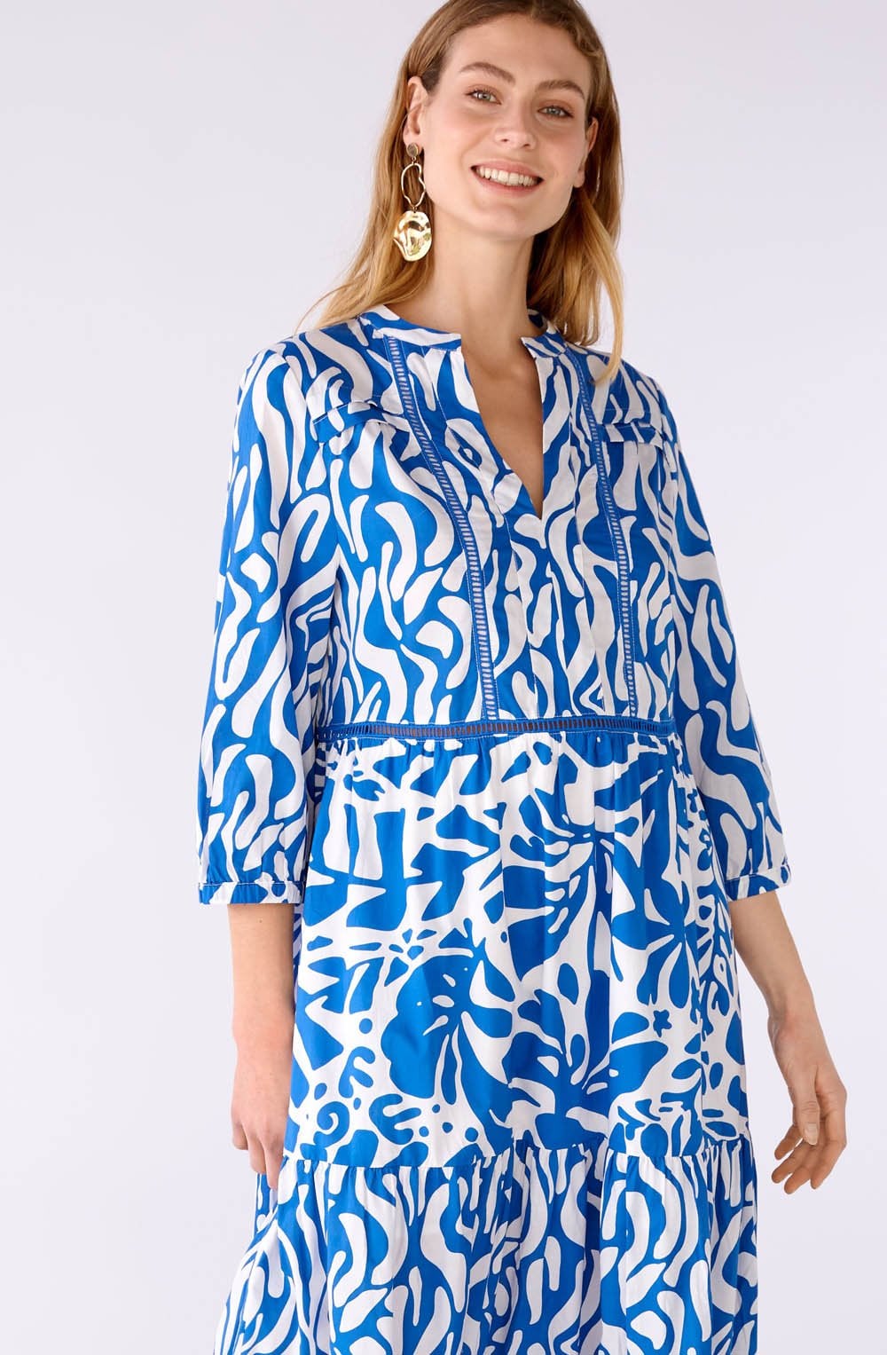 Blue and White Tiered Maxi Dress