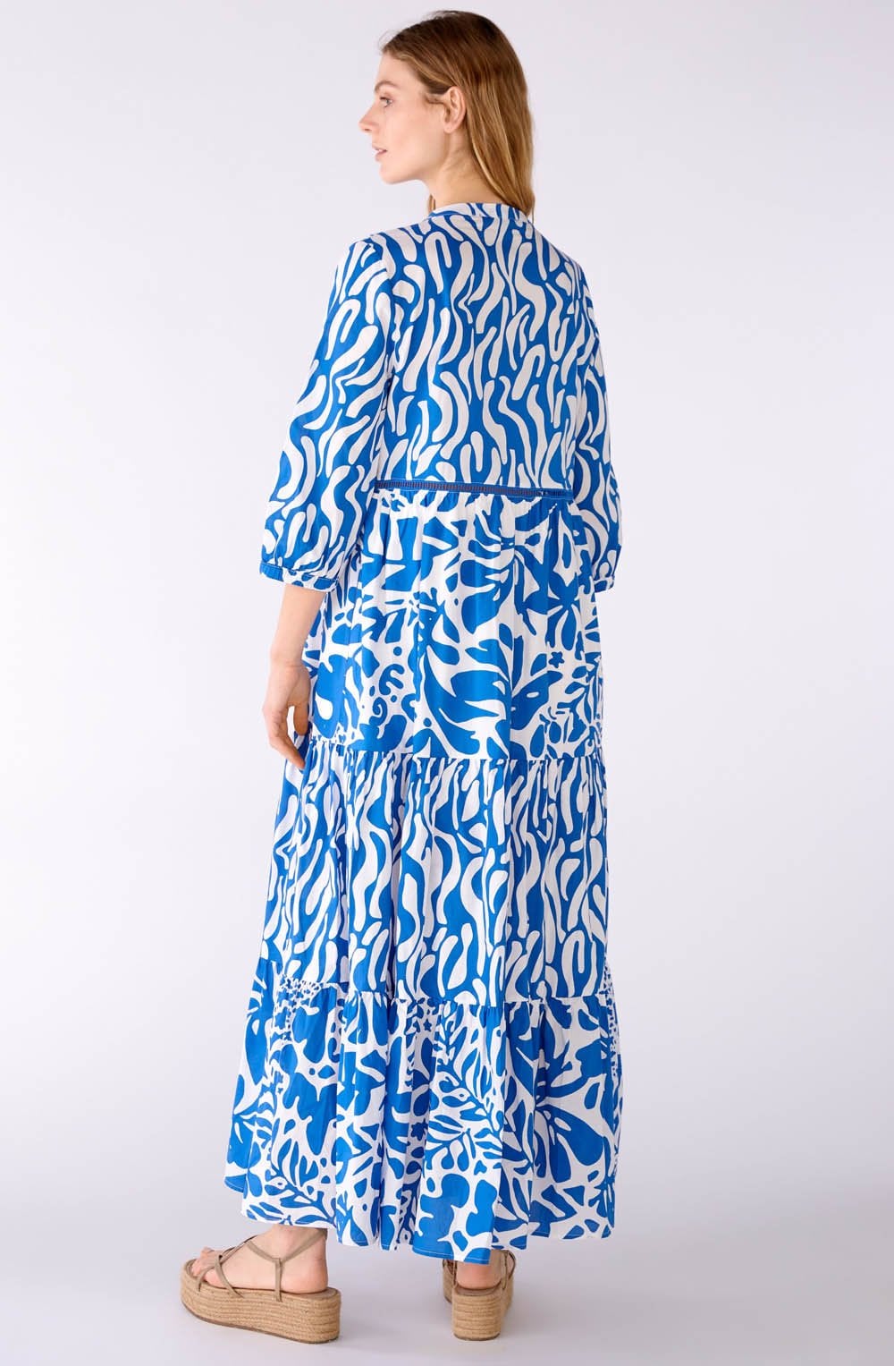 Blue and White Tiered Maxi Dress