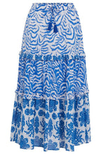 Blue and White Tiered Maxi Skirt