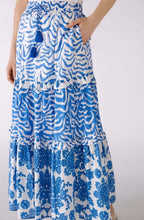 Blue and White Tiered Maxi Skirt