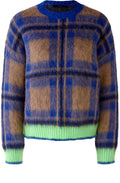 Blue Brushed Check Jumper with Green Details