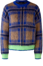 Blue Brushed Check Jumper with Green Details