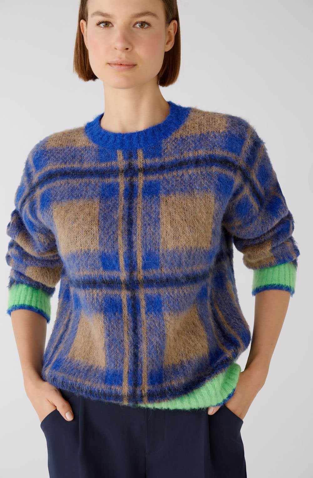 Blue Brushed Check Jumper with Green Details