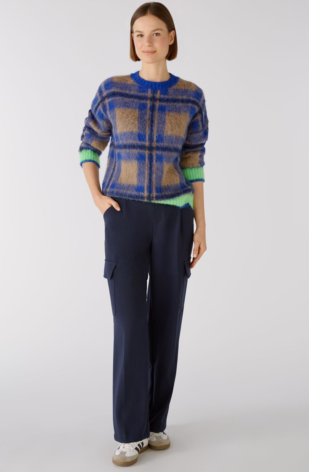 Blue Brushed Check Jumper with Green Details