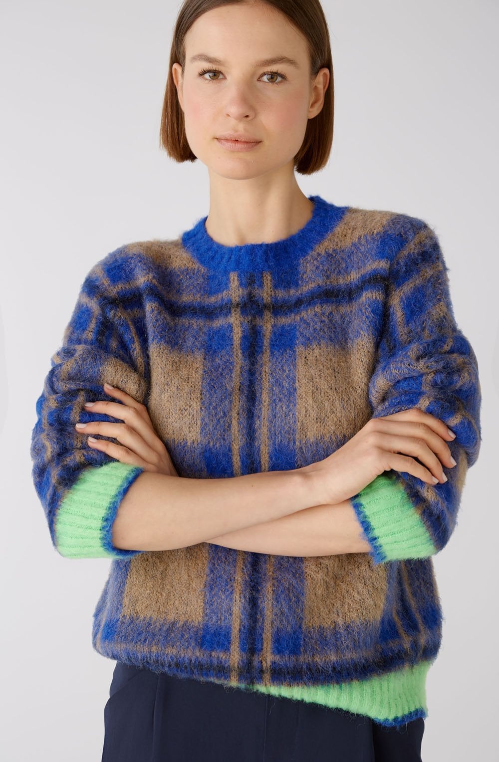 Blue Brushed Check Jumper with Green Details