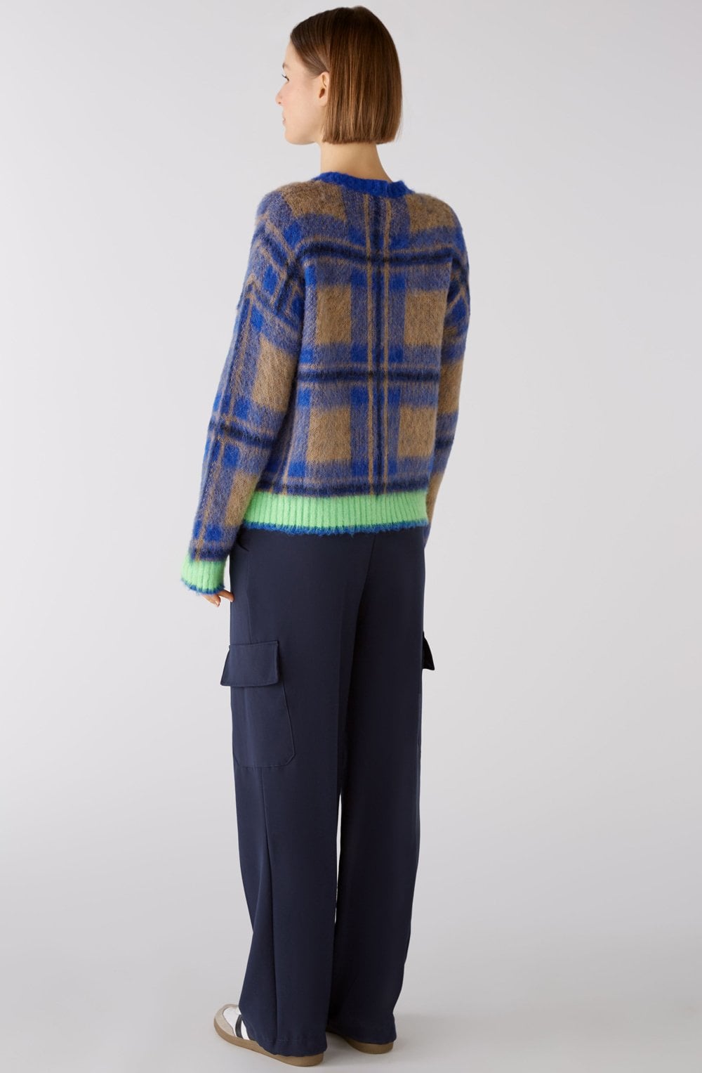 Blue Brushed Check Jumper with Green Details