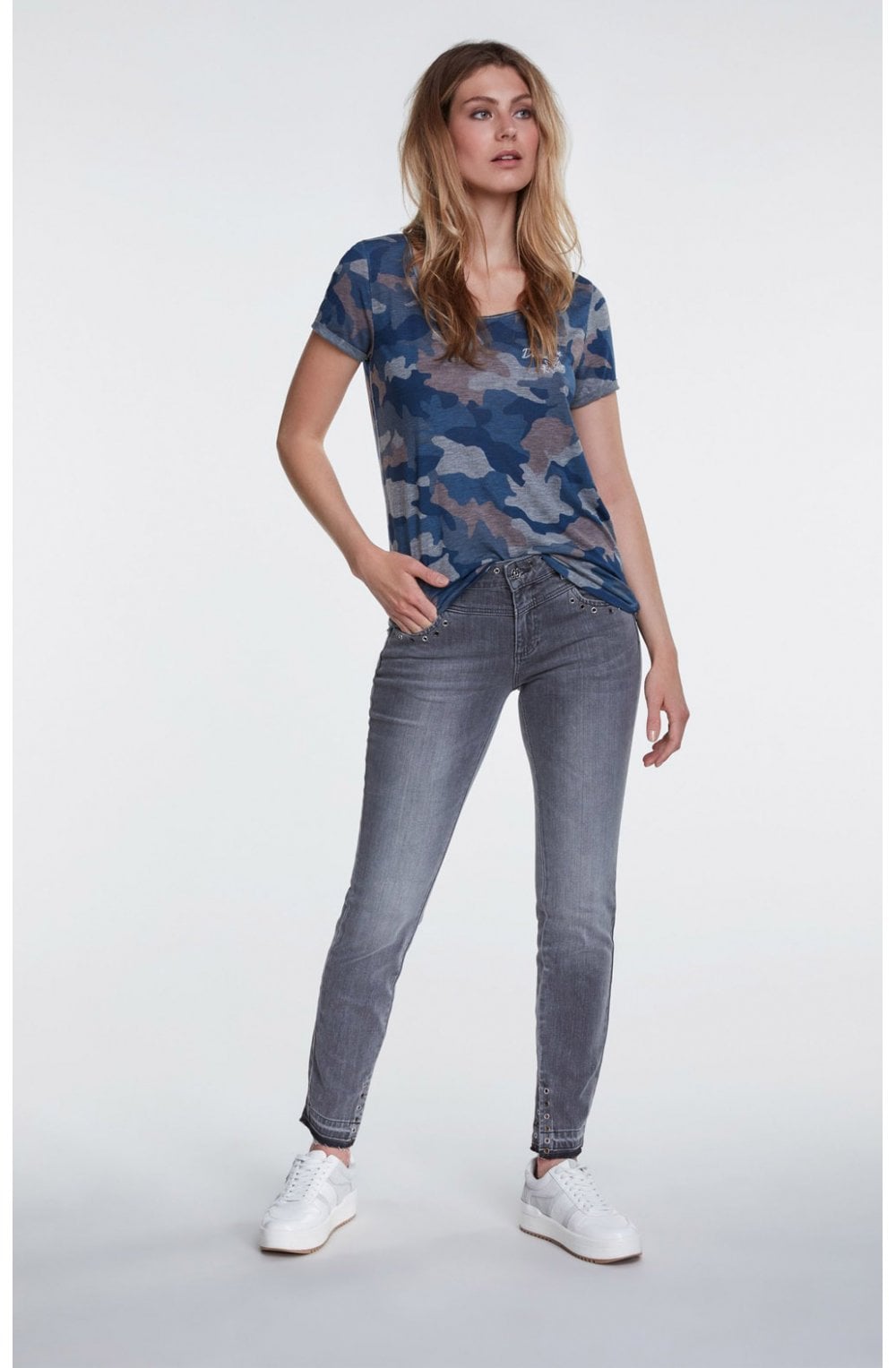 Blue Camouflage Print T Shirt