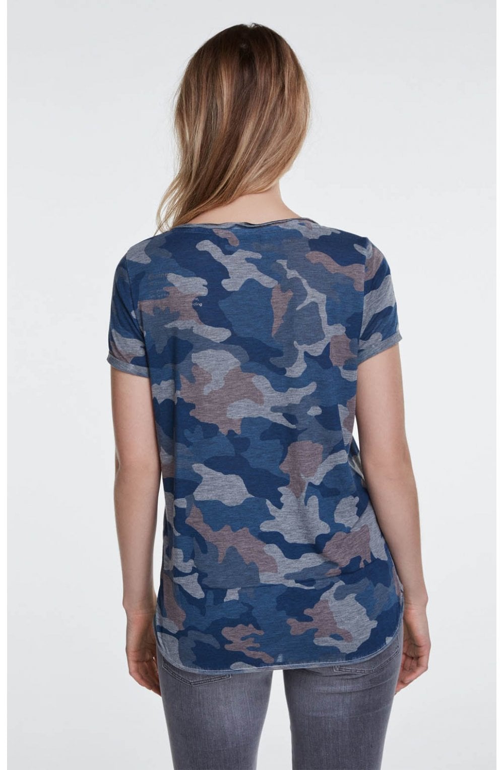 Blue Camouflage Print T Shirt