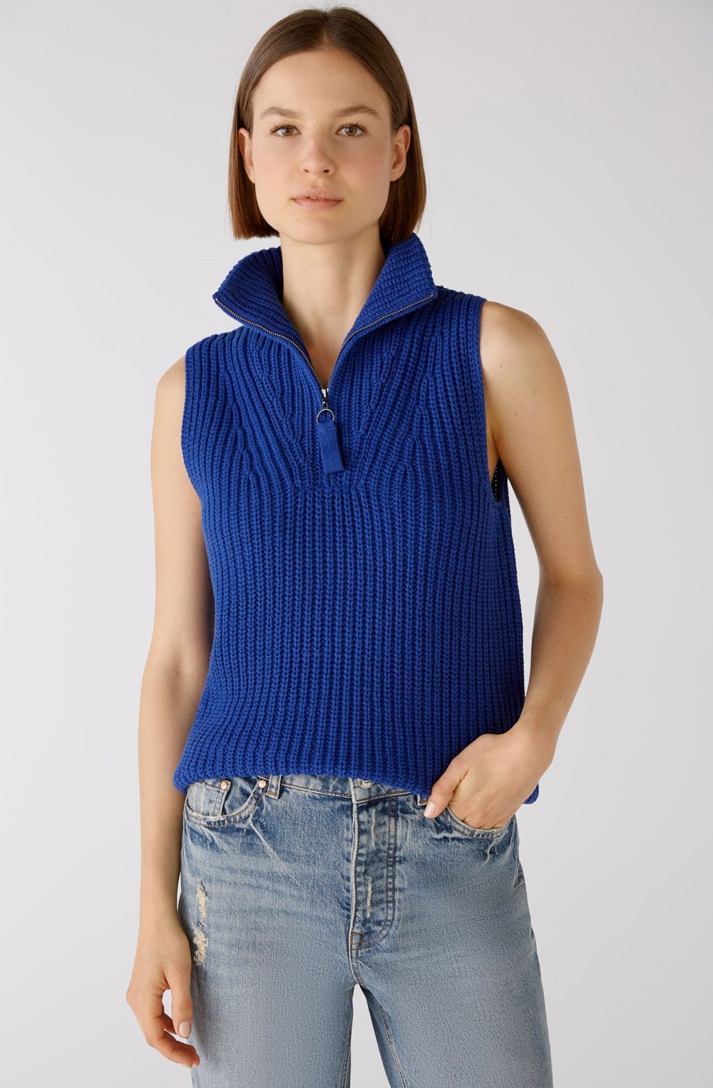 Blue Chunky Knit Half Zip Slip Over