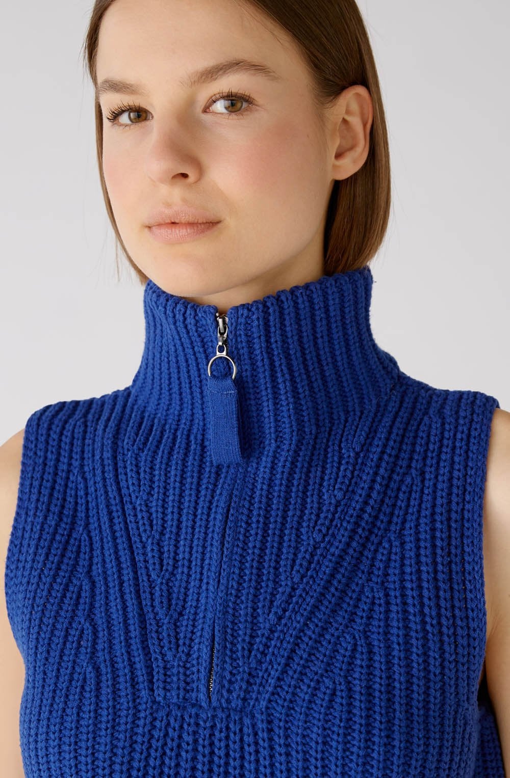Blue Chunky Knit Half Zip Slip Over