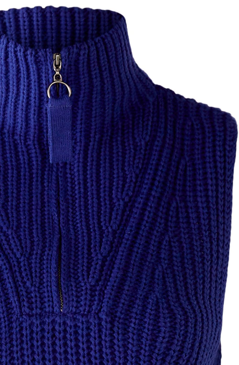Blue Chunky Knit Half Zip Slip Over