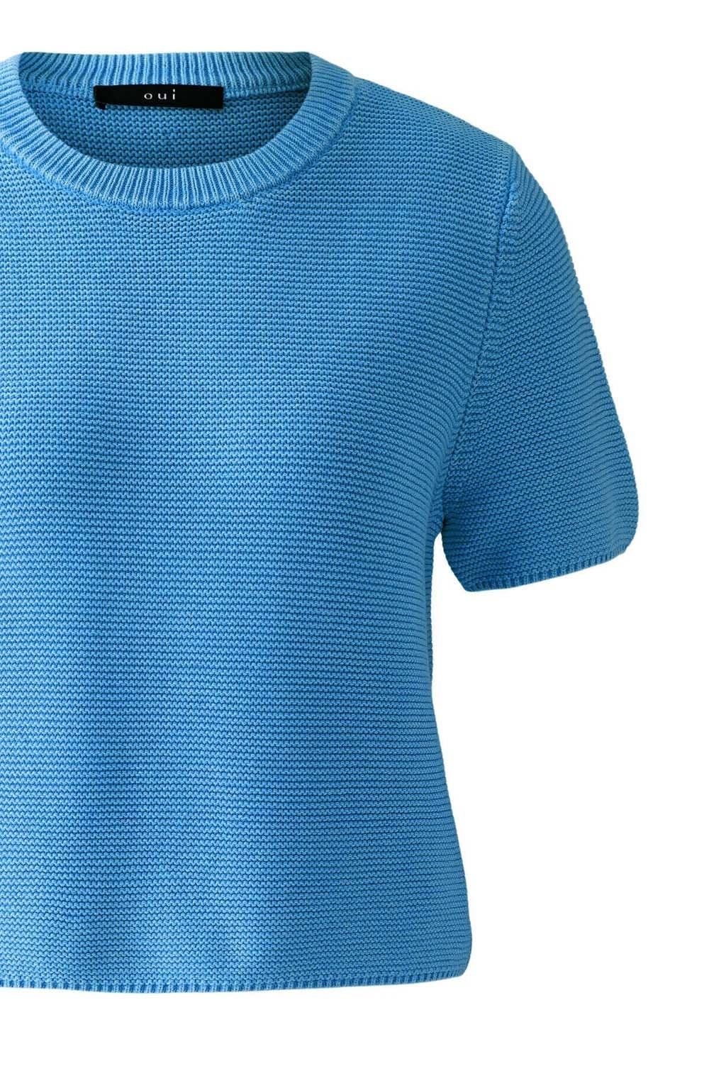 Blue Cotton Purl Knit Pullover