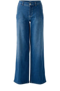 Blue Denim Cotton Blend Wide Leg Jeans