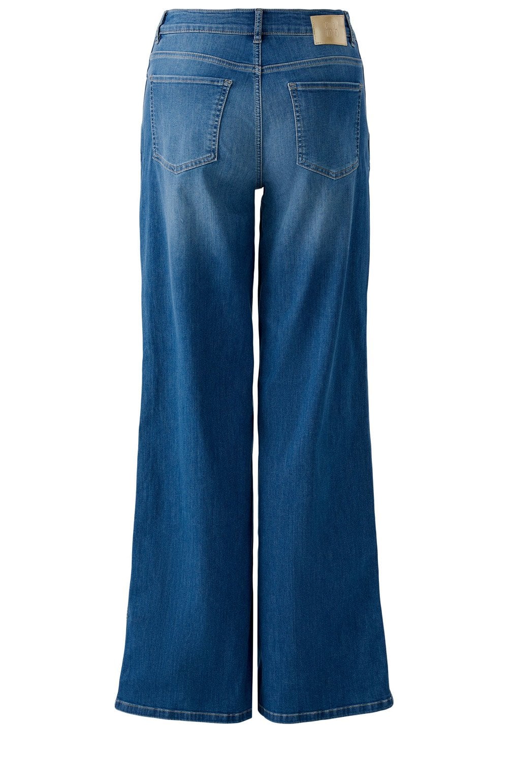 Blue Denim Cotton Blend Wide Leg Jeans