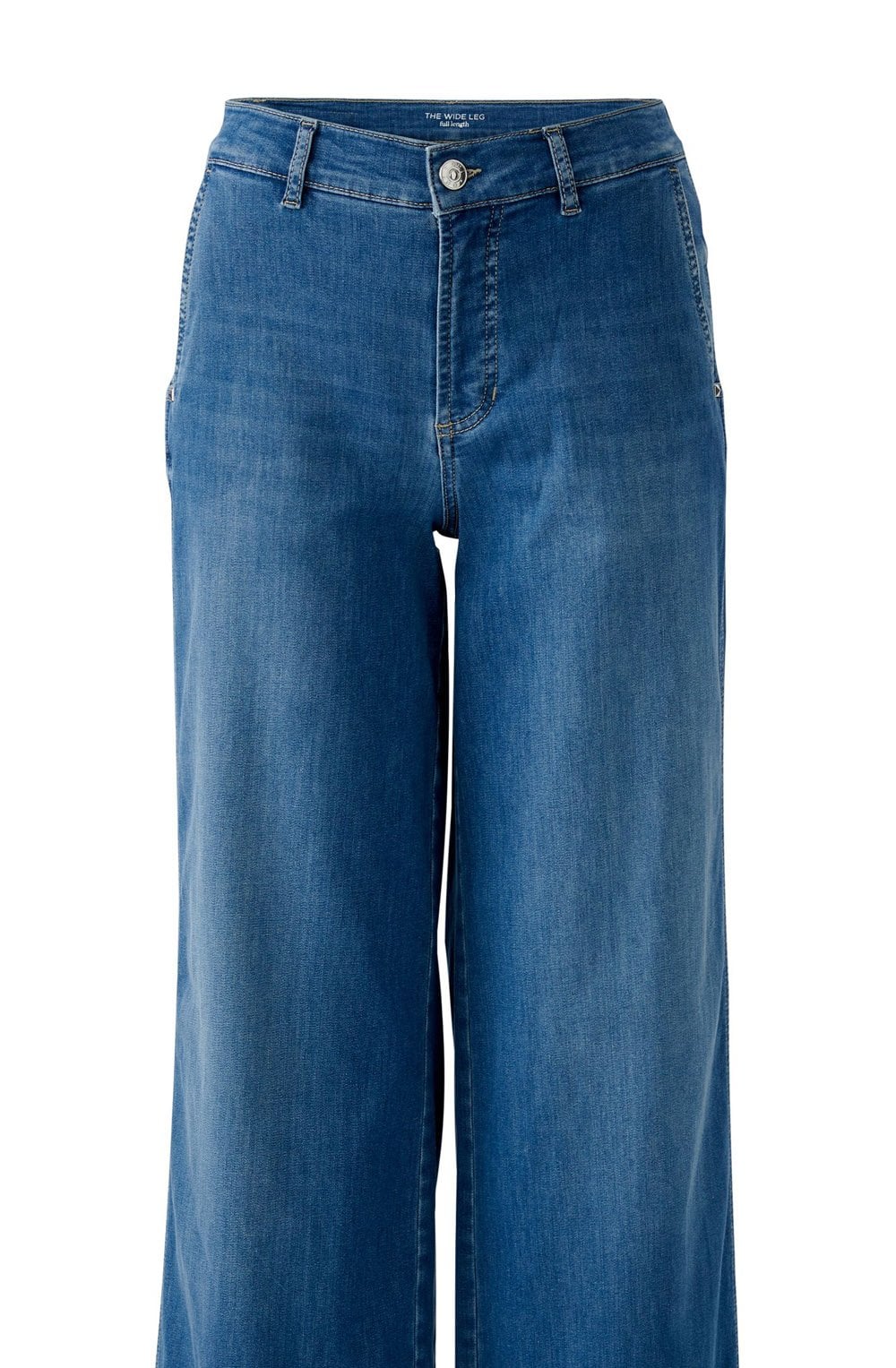 Blue Denim Cotton Blend Wide Leg Jeans