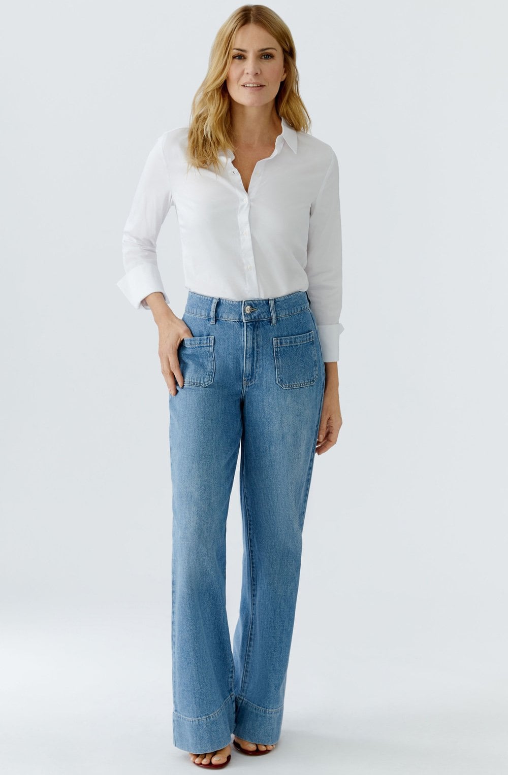 Blue Denim High Waist Wide Leg Jeans