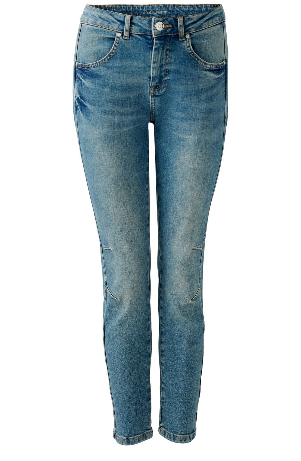 Blue Denim Mid Waist Girlfriend Jeans