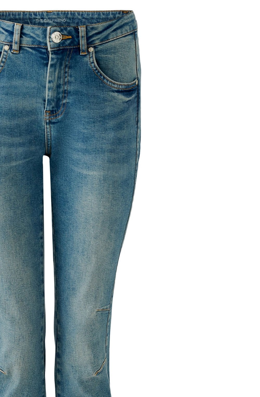 Blue Denim Mid Waist Girlfriend Jeans