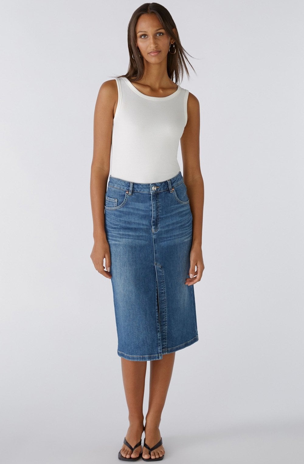 Blue Denim Midi Skirt