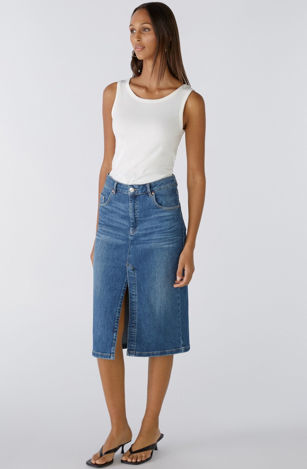 Blue Denim Midi Skirt