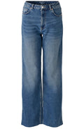 Blue Denim Wide Leg Unfinished Hem Jeans