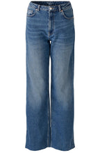Blue Denim Wide Leg Unfinished Hem Jeans
