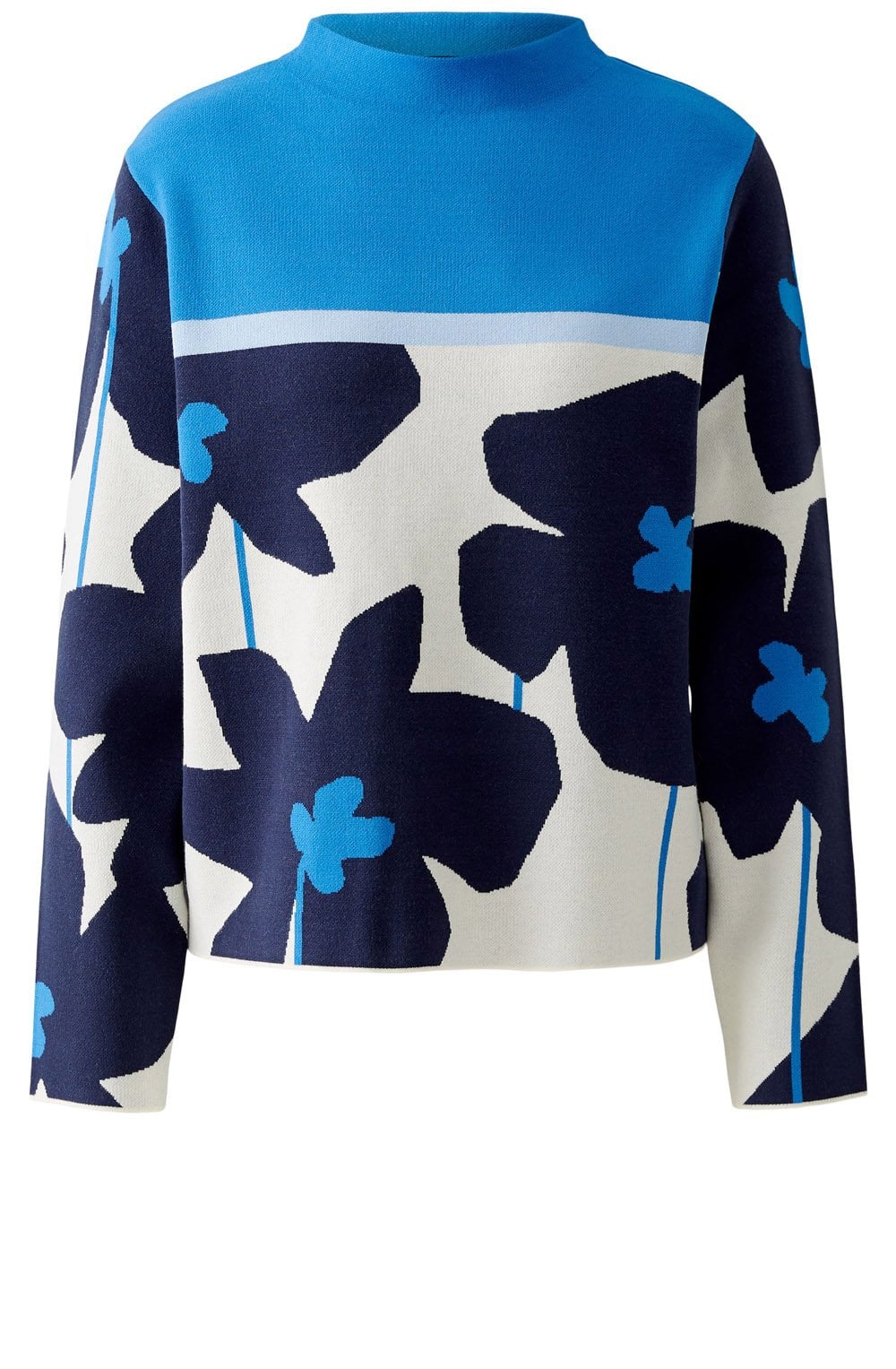 Blue Floral and Stone Colour Block Jumper