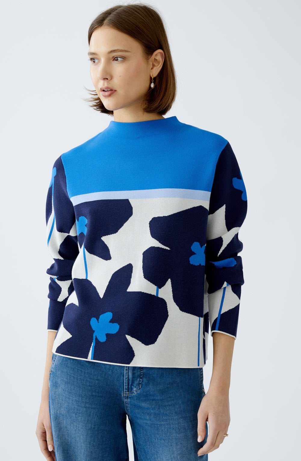 Blue Floral and Stone Colour Block Jumper