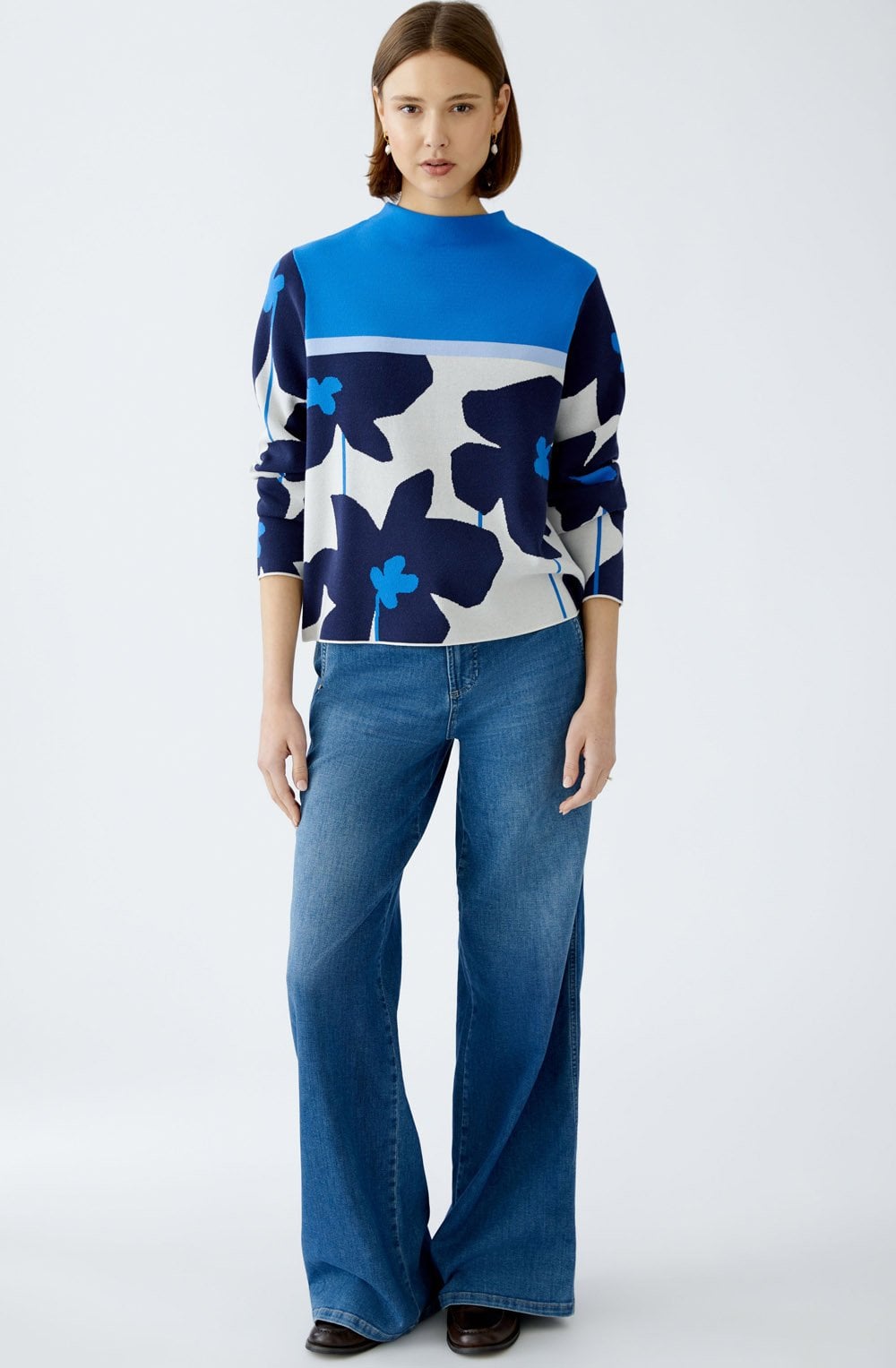 Blue Floral and Stone Colour Block Jumper