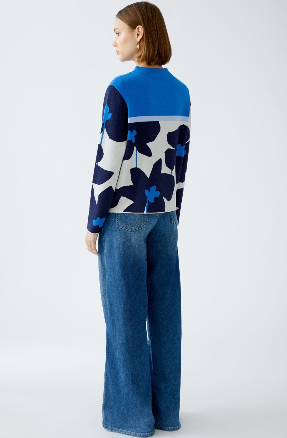 Blue Floral and Stone Colour Block Jumper