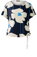 Blue Floral Drawstring Blouse