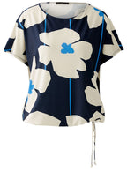 Blue Floral Drawstring Blouse