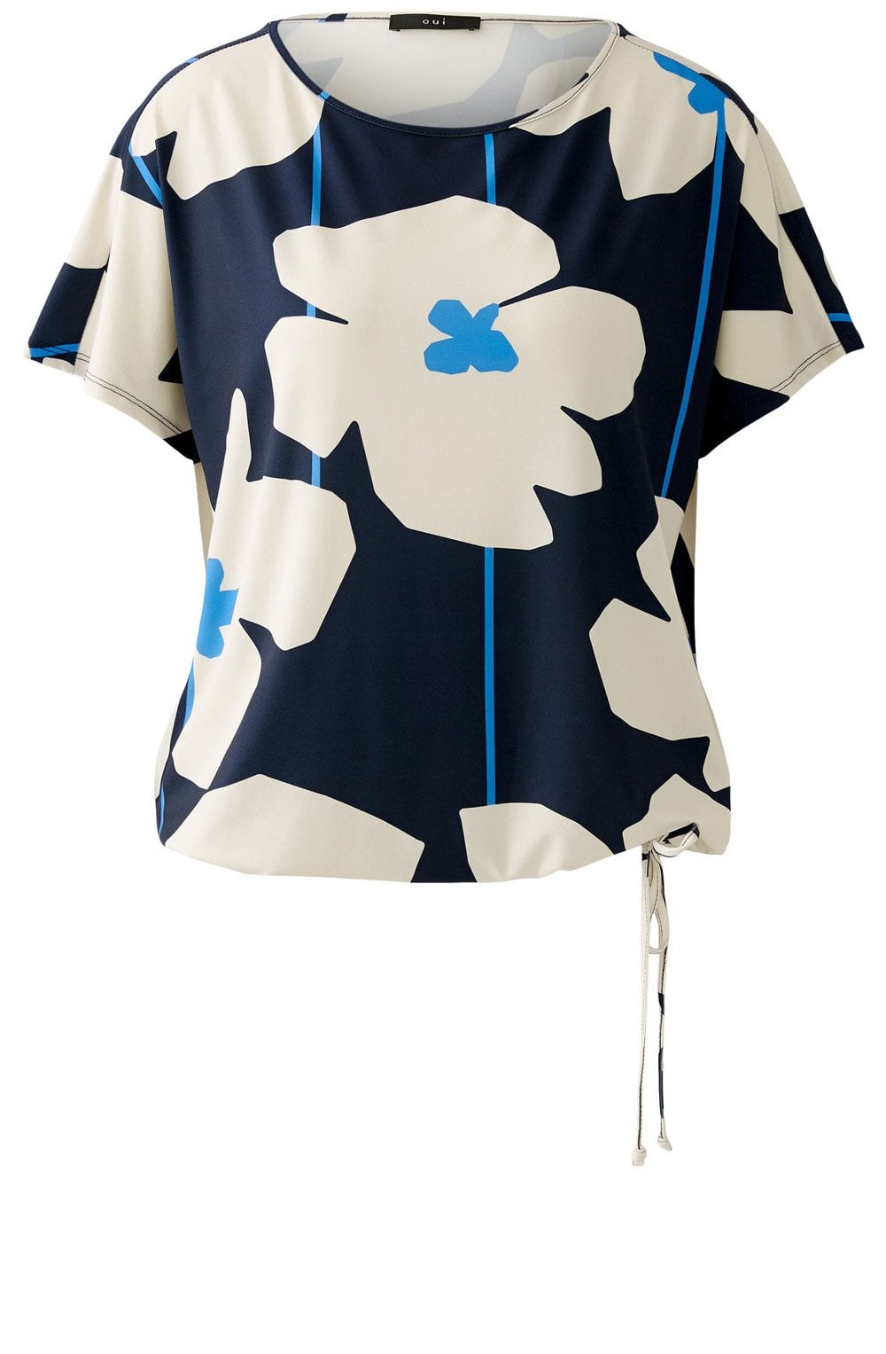 Blue Floral Drawstring Blouse