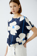 Blue Floral Drawstring Blouse