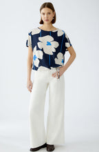 Blue Floral Drawstring Blouse