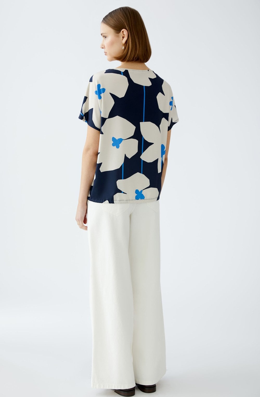 Blue Floral Drawstring Blouse