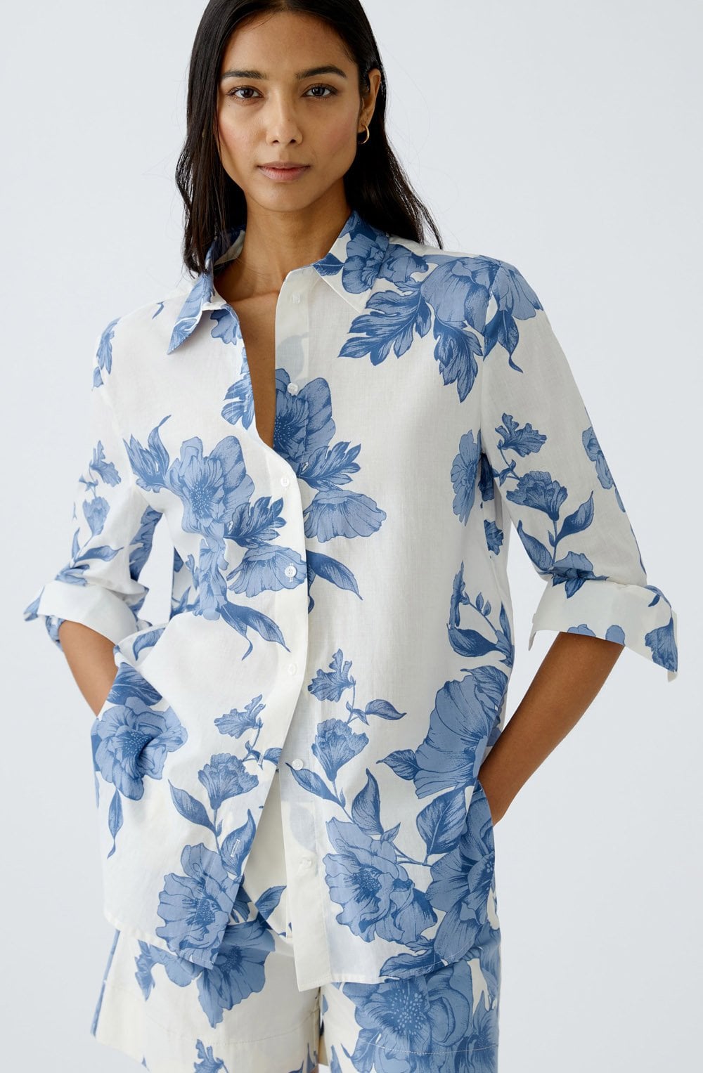 Blue Floral Longline Shirt