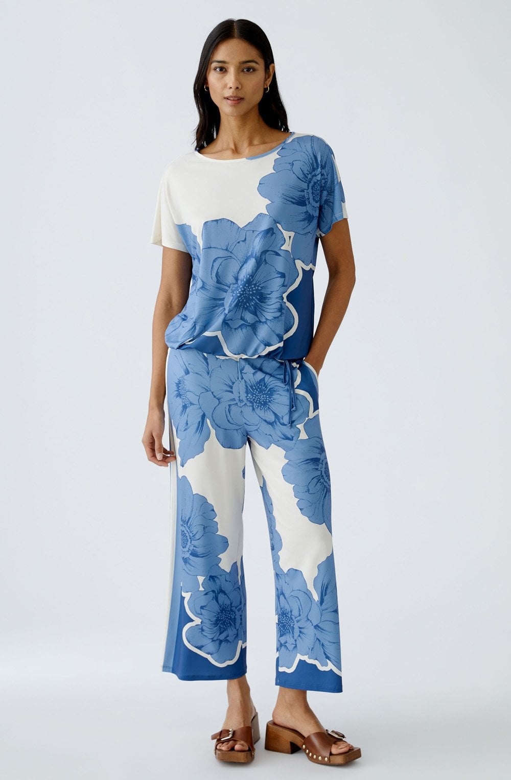 Blue Floral Silk Jersey Culottes