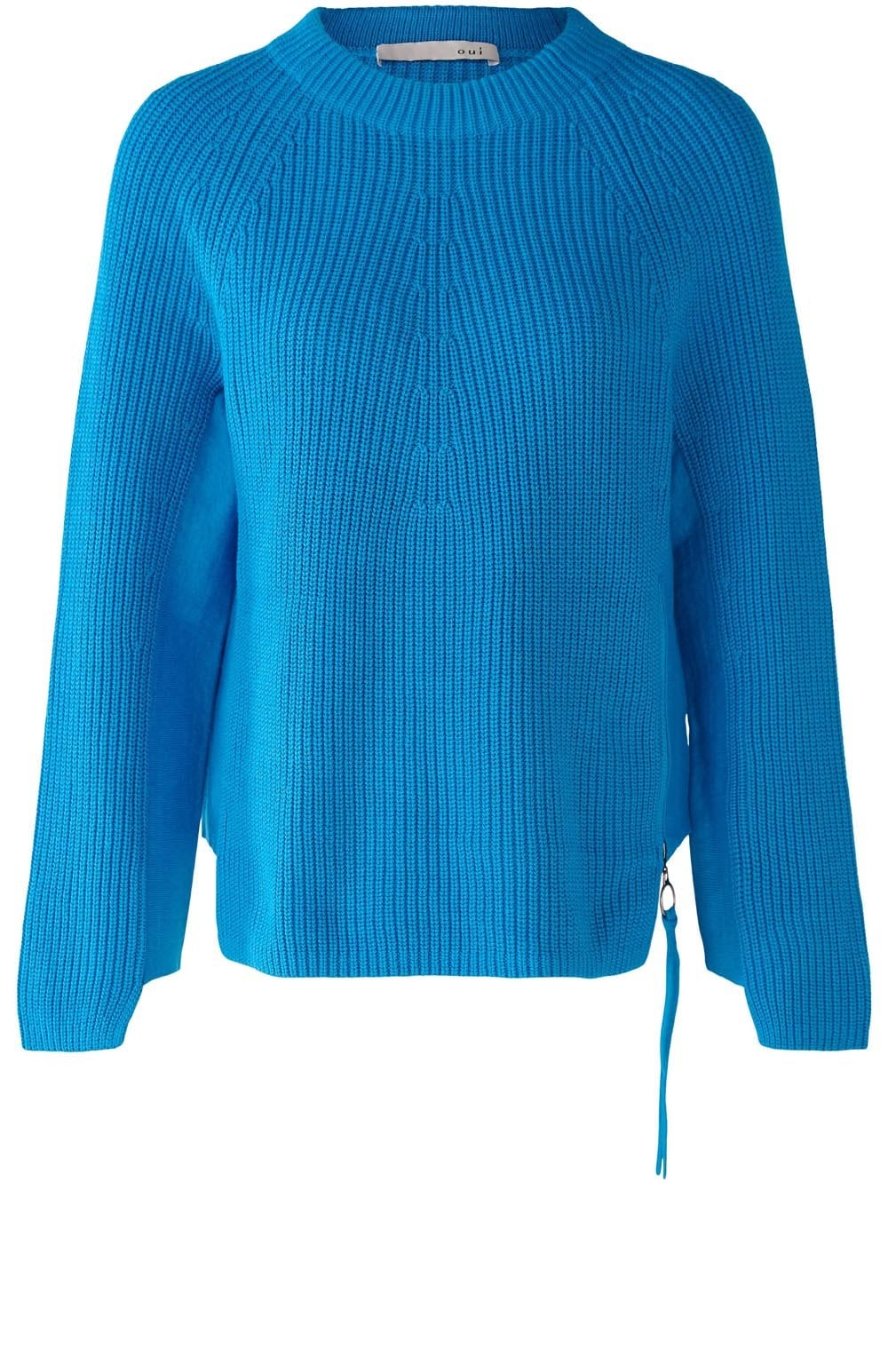 Blue Jewel Ribbed Knit Jumper With Zip Detail