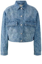 Blue Paisley Print Collared Jacket