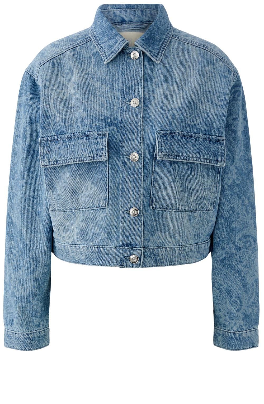 Blue Paisley Print Collared Jacket
